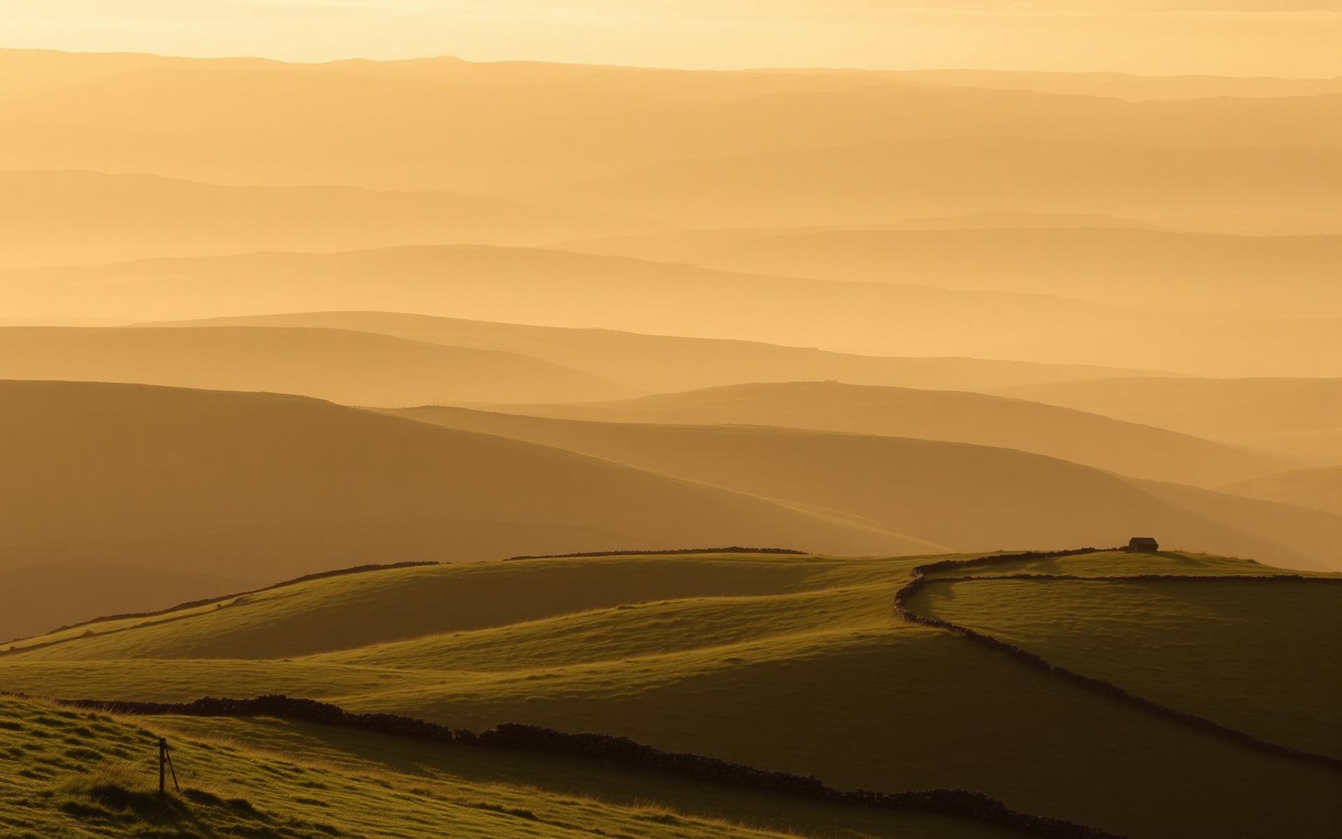 Rolling Lancashire moorland at golden hour