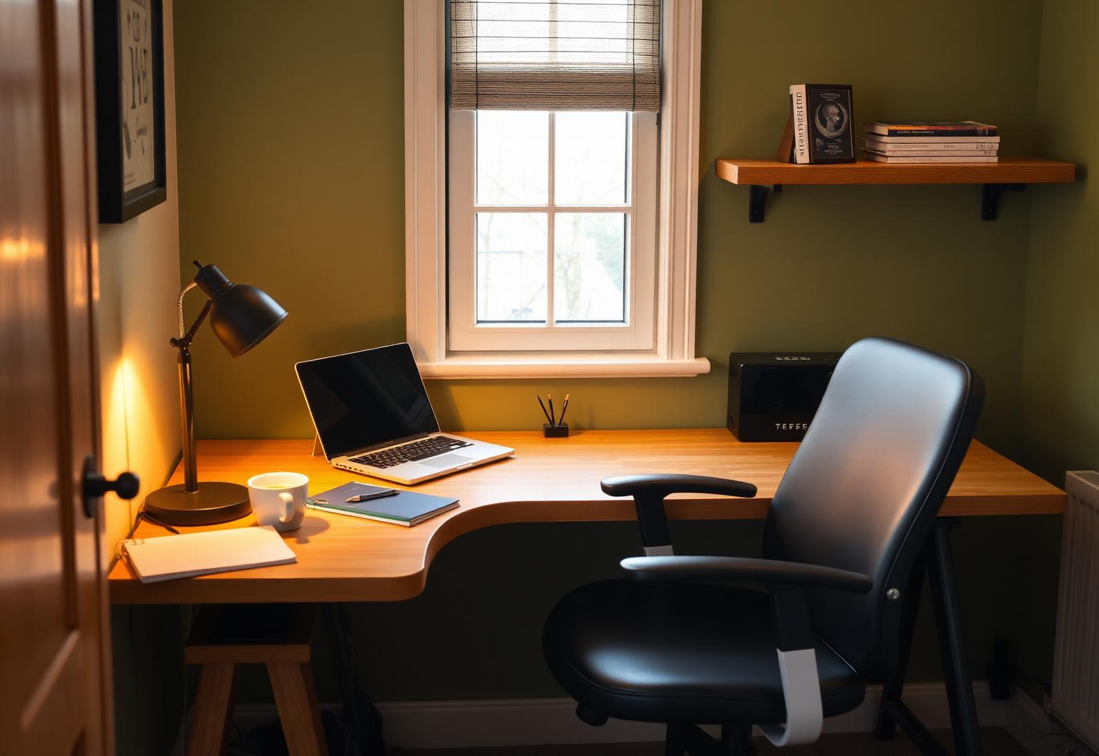 Workspace corner with desk, lamp and fast wifi